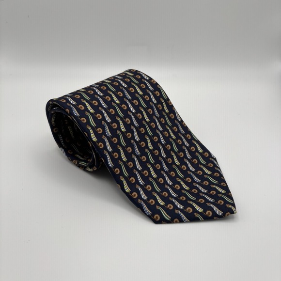 Salvatore Ferragamo 100% Silk Cowboy Spur Print Navy Blue‎ Tie (58" x 3.5") EUC - Picture 1 of 5